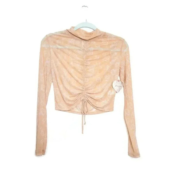 Self Esteem Womens Tan Sheer Mesh AOP Mushroom Novelty Print Top Sz M 90s - Picture 1 of 9